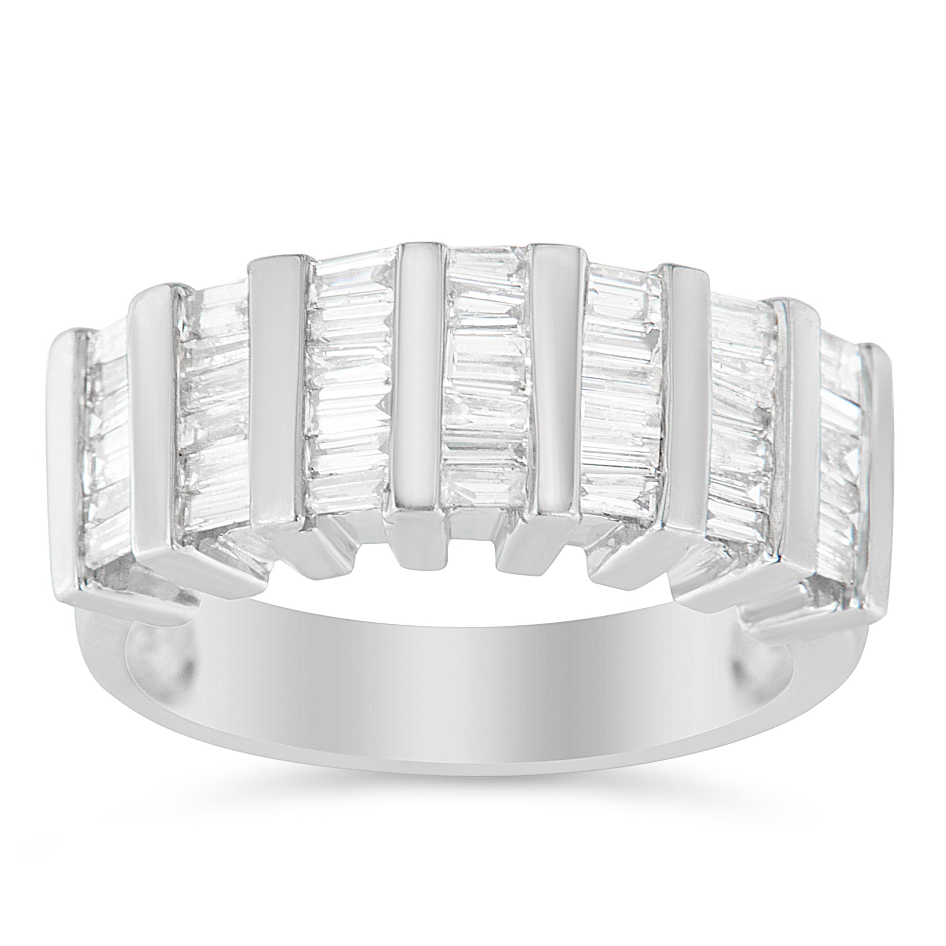 Sterling silver unisex ring with 1.0 ctw baguette diamonds in vertical channel multi-row design on Tampa Home & Garden Store