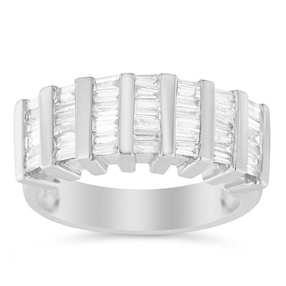 Sterling silver unisex ring with 1.0 ctw baguette diamonds in vertical channel multi-row design on Tampa Home & Garden Store