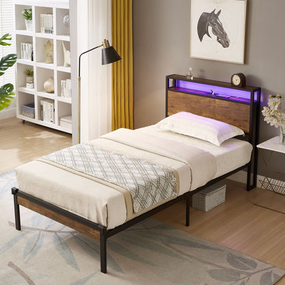 A Twin Platform Bed Frame And Under Storage