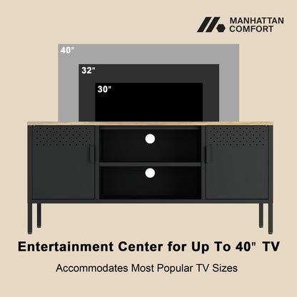 Storage Cabinet TV Stand by Manhattan Comfort with black steel frame and wood top dual cabinets on Tampa Home & Garden Store