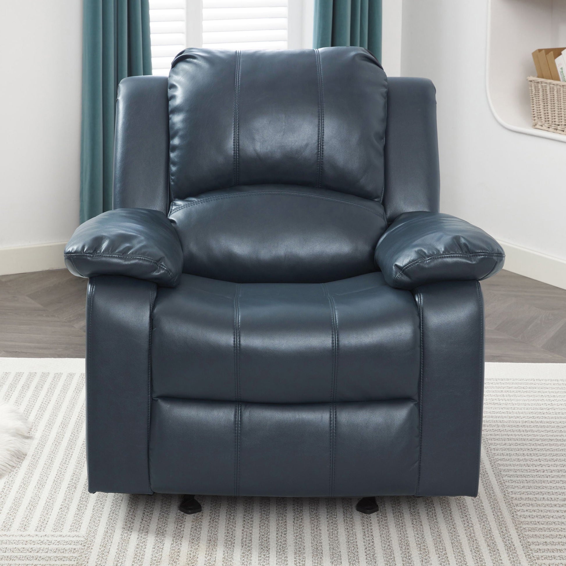 Charlotte Gel Glider Recliner blue leather chair with padded arms and stitched back on Tampa Home & Garden Store