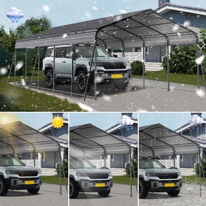 Heavy Duty Galvanized Carport 13x26.5 Ft Gray