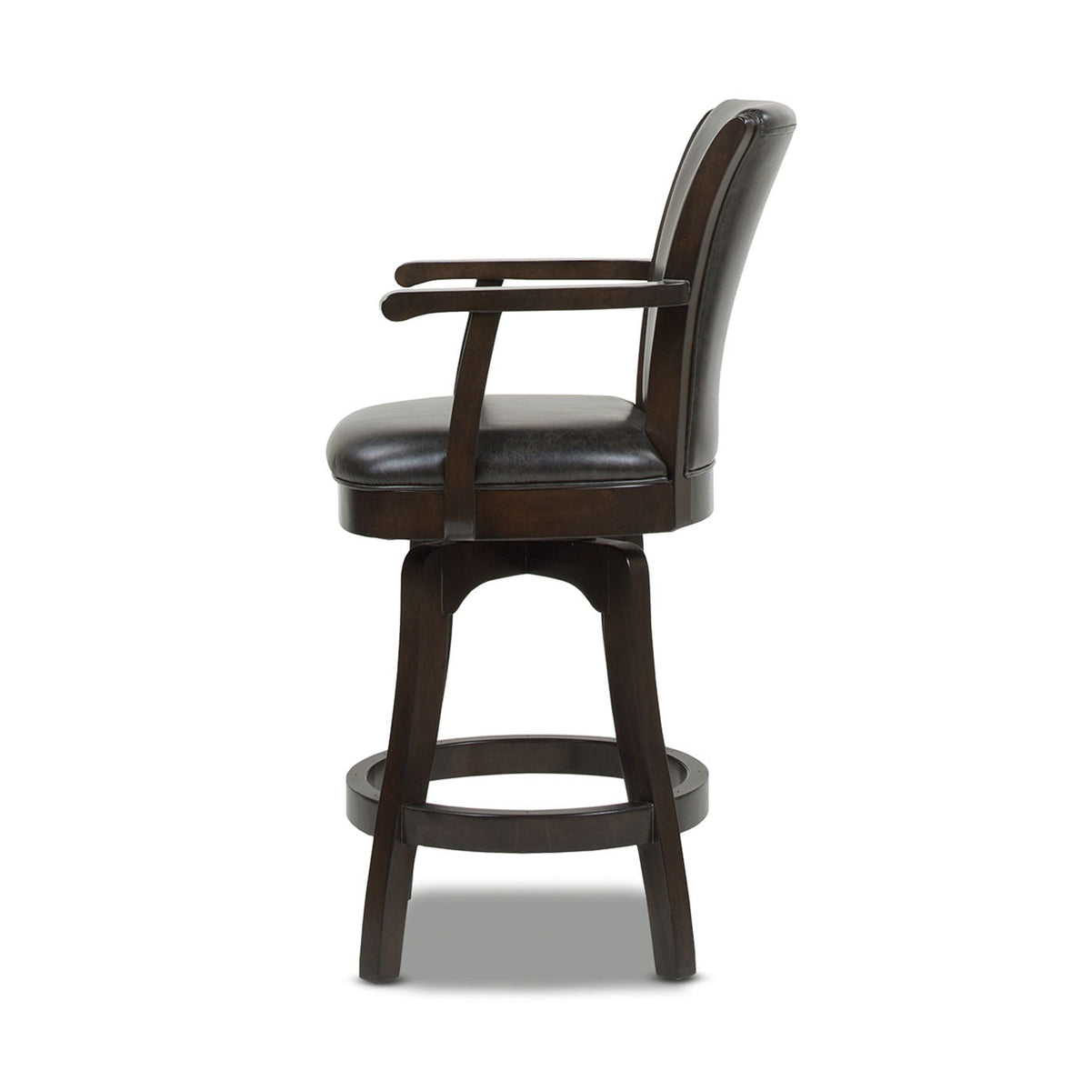 HouseOfZazla swivel bar stool with high back, brown leather seat, solid hardwood frame on Tampa Home & Garden Store