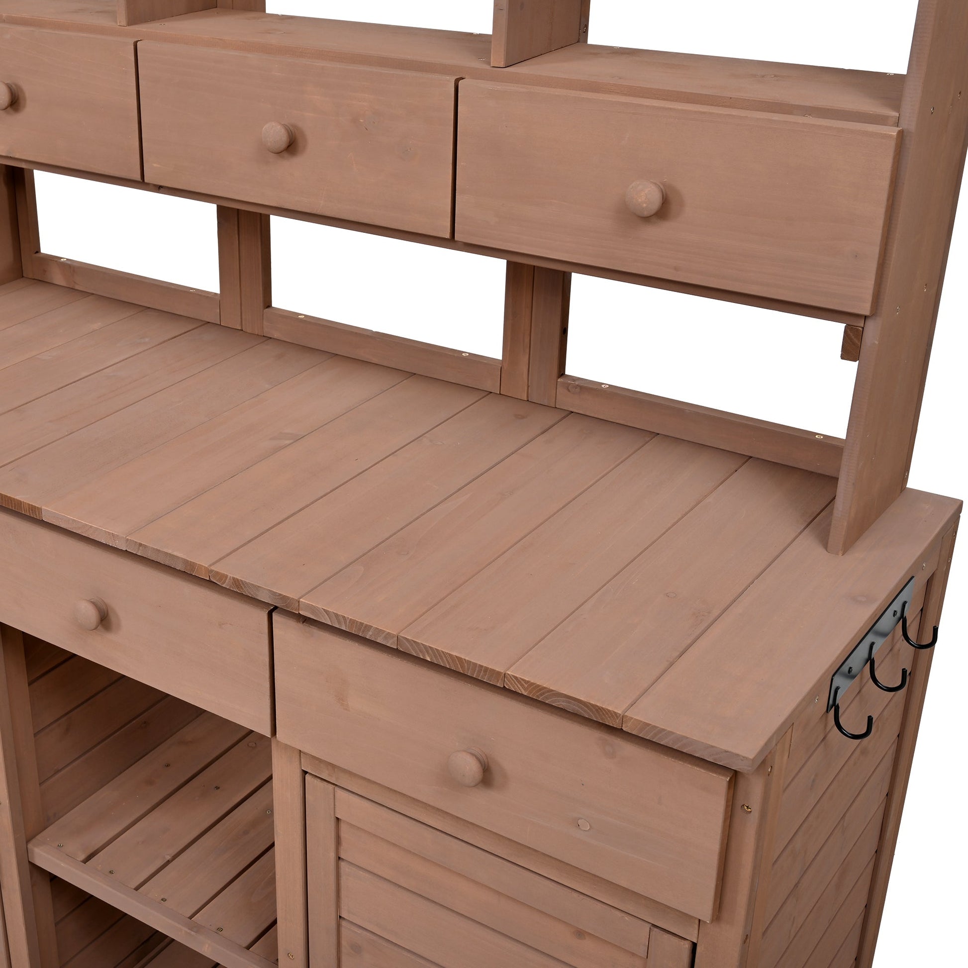 Topmax 65.7in tall garden potting bench with hutch, brown wood outdoor bench with drawers on Tampa Home & Garden Store