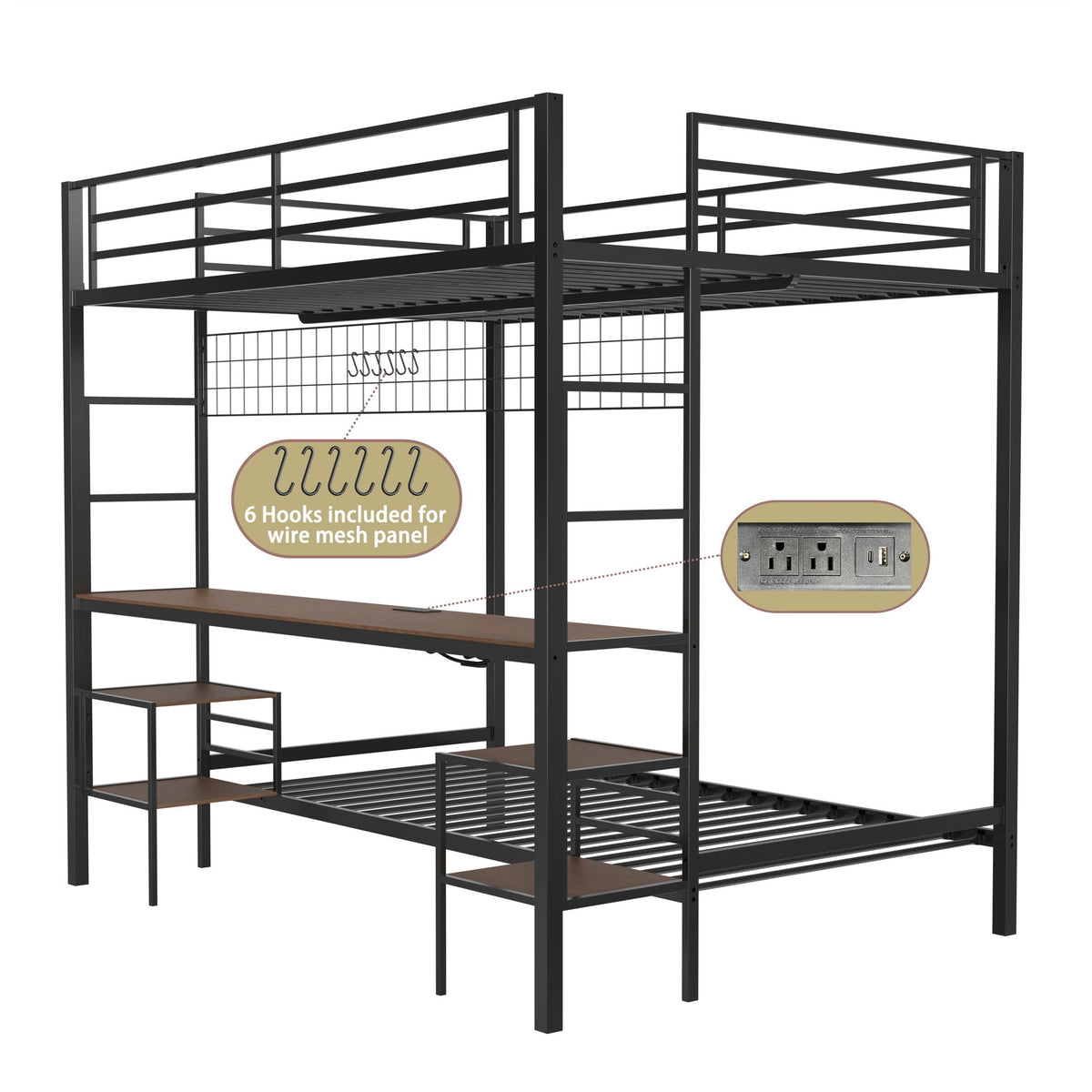Ethan bunk bed with desk and storage shelves, black metal frame by HouseOfZazla on Tampa Home & Garden Store