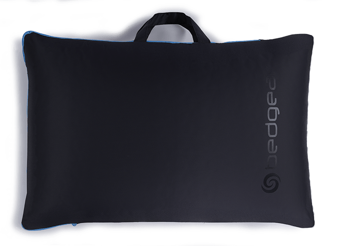 Bed Gear Pillow Bag backrest pillow in navy with carrying handle and bedgear logo on the right on Tampa Home & Garden Store