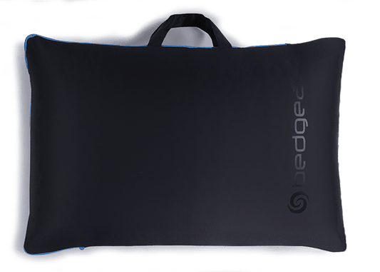 Bed Gear Pillow Bag backrest pillow in navy with carrying handle and bedgear logo on the right on Tampa Home & Garden Store