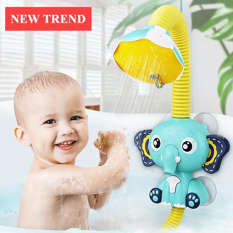 Stevvex elephant bath toy with yellow tube shower head colorful interactive bath toy on Tampa Home & Garden Store