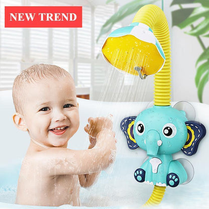 Stevvex elephant bath toy with yellow tube shower head colorful interactive bath toy on Tampa Home & Garden Store