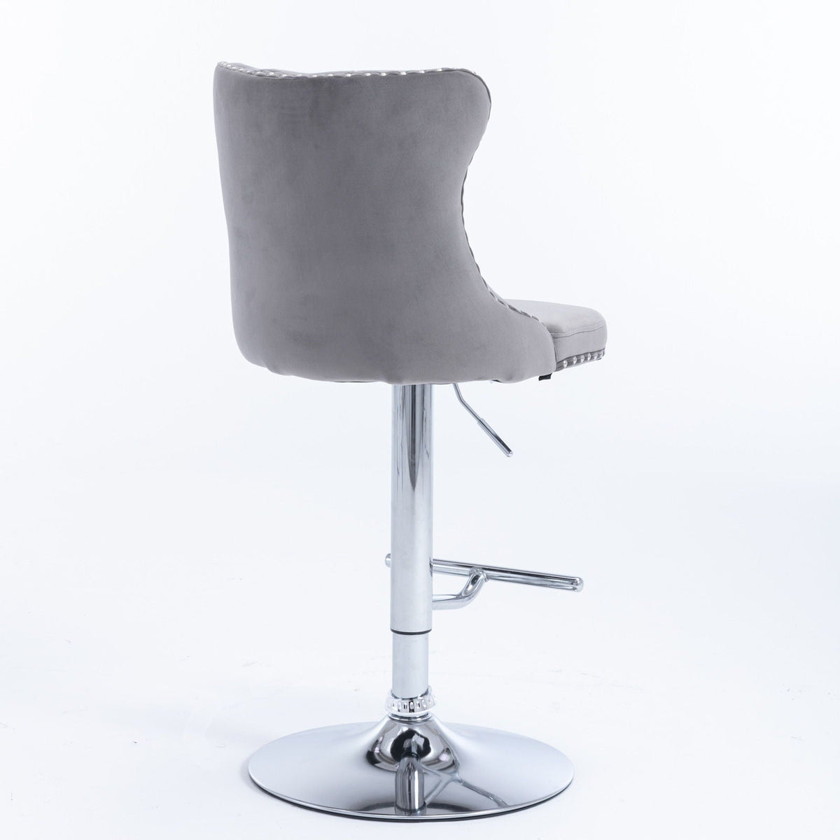 Swivel adjustable height barstool gray upholstery with chrome pedestal base on Tampa Home & Garden Store
