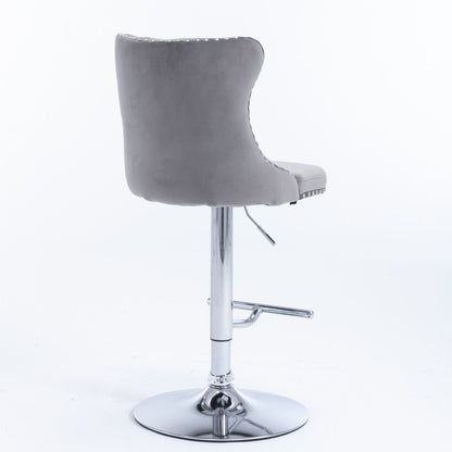 Swivel adjustable height barstool gray upholstery with chrome pedestal base on Tampa Home & Garden Store