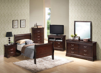 Louis Phillipe Panel Sleigh Bed in dark wood with matching nightstands HouseOfZazla on Tampa Home & Garden Store