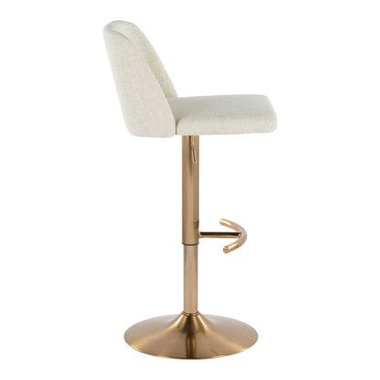 Contemporary adjustable swivel barstool with beige upholstered seat and gold pedestal base on Tampa Home & Garden Store