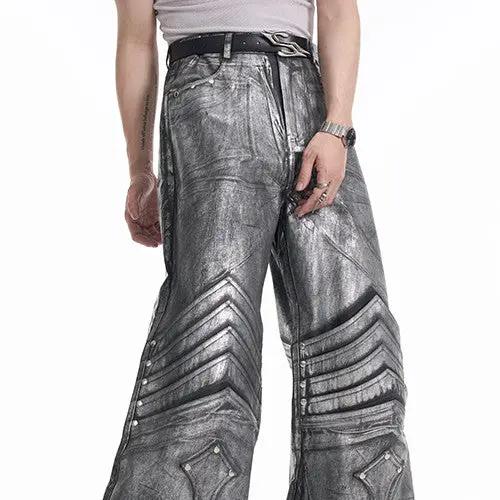 Design Dark Knight Wide-leg Pants gray leather with armored knee panels by FLIPSTYLEZLLC on Tampa Home & Garden Store