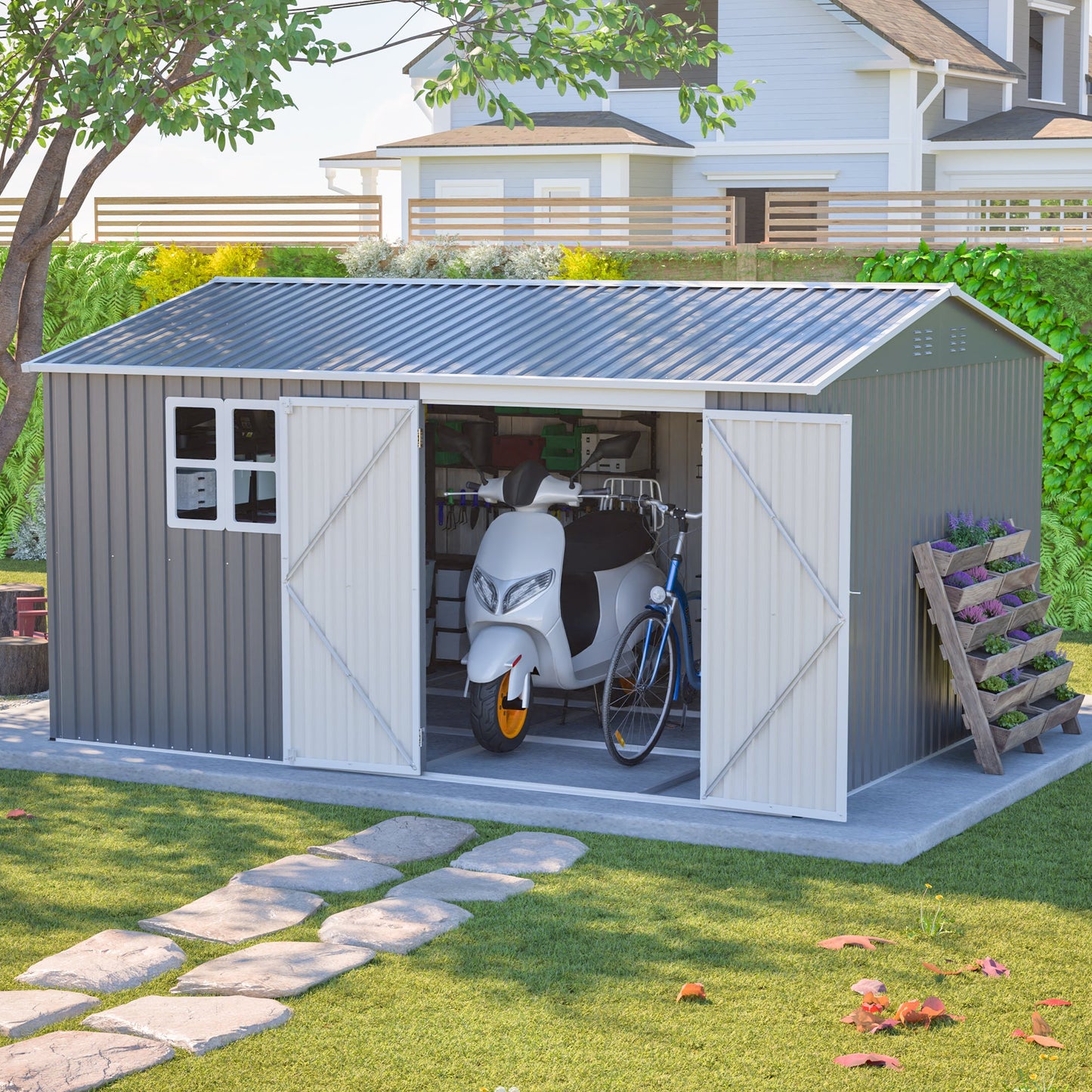 12x10 Ft Outdoor Metal Tool and Storage Shed