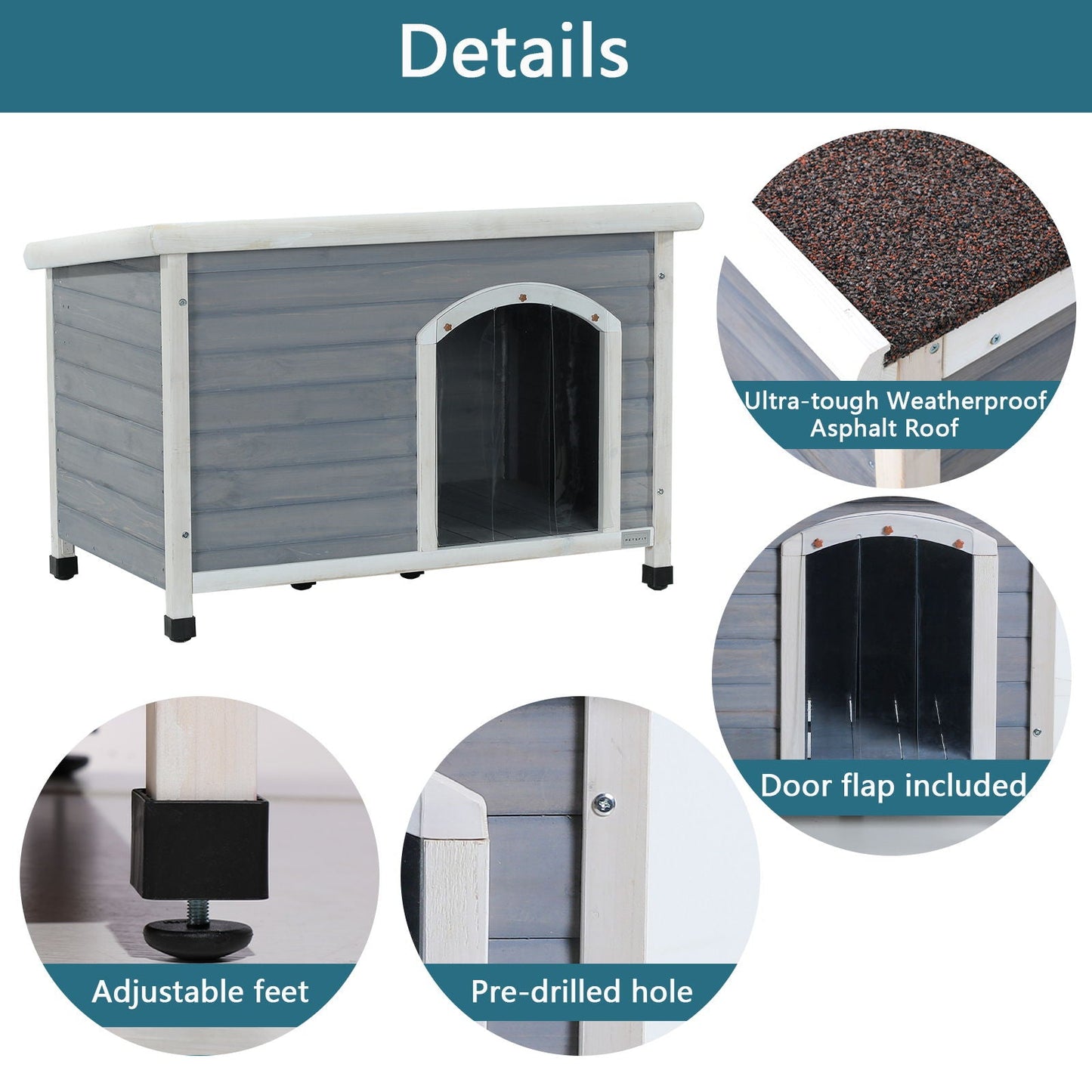 Medium wooden outdoor dog house with waterproof roof and adjustable feet on Tampa Home & Garden Store