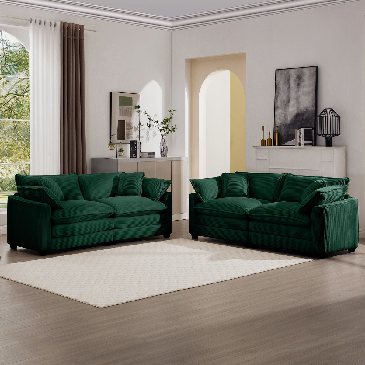 3-piece HouseOfZazla oversized green velvet sectional with deep seats on Tampa Home & Garden Store