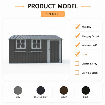 12x10 Ft Outdoor Metal Storage Shed with Windows