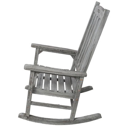Oversized porch rocker chair with wide seat in gray wood by Unique Piece Furniture on Tampa Home & Garden Store