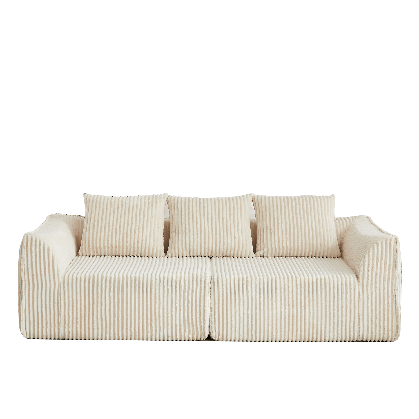 Minimalist 3-Seater Corduroy Sofa in cream with ribbed fabric texture on Tampa Home & Garden Store