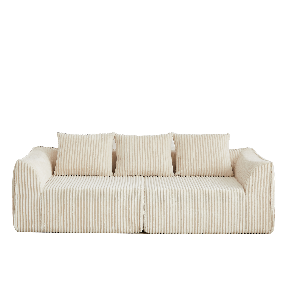 Minimalist 3-Seater Corduroy Sofa in cream with ribbed fabric texture on Tampa Home & Garden Store