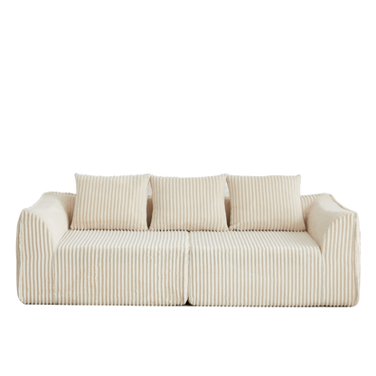 Minimalist 3-Seater Corduroy Sofa in cream with ribbed fabric texture on Tampa Home & Garden Store