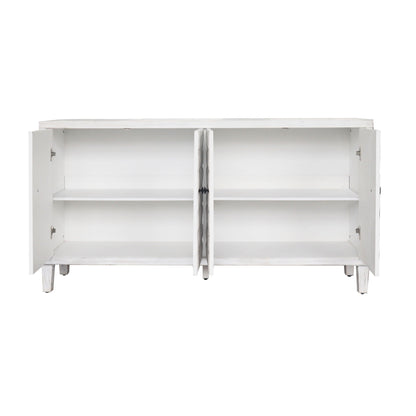 White Wash 4 Door Wooden Accent Cabinet for Home