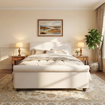 Queen Luxurious Upholstered Bed Frame and Linen