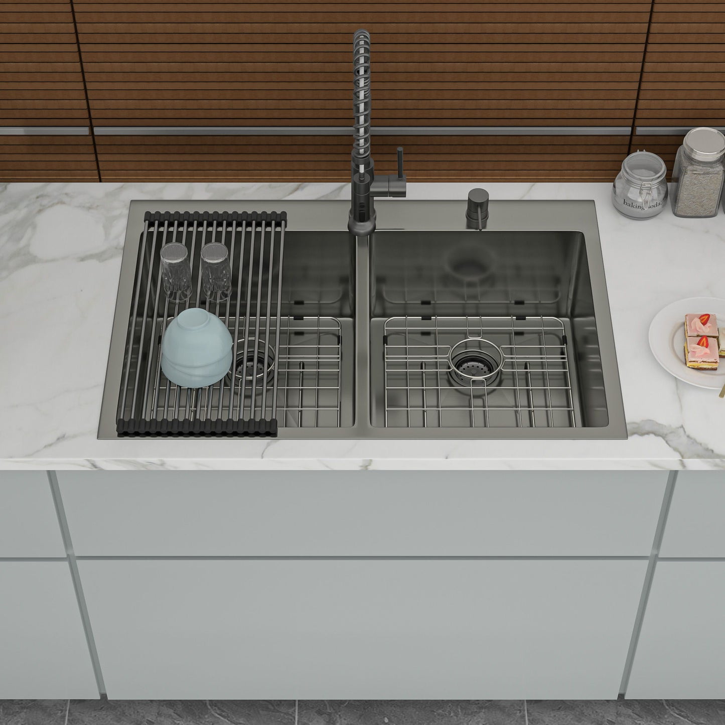 Double Bowl Drop in Kitchen Sink Gunmetal Black