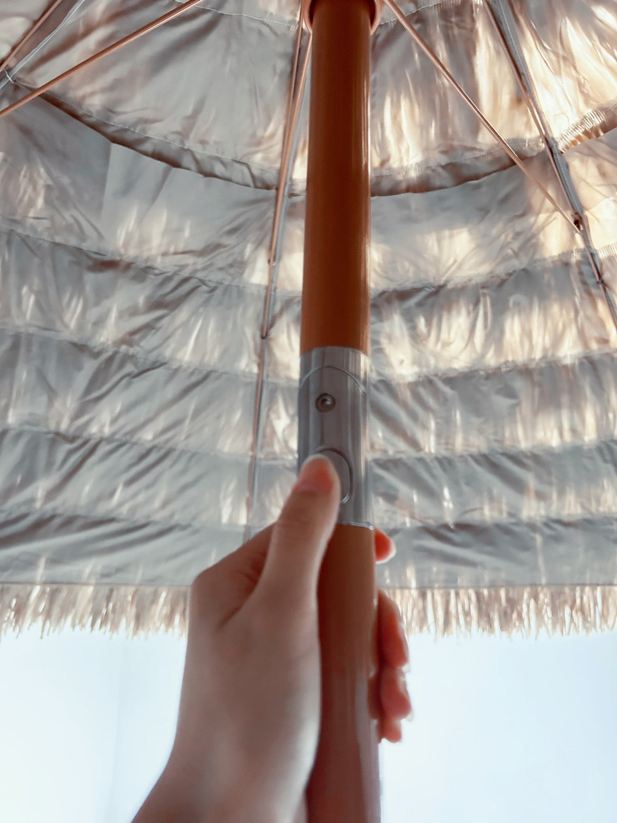 8' Thatched Patio Tiki Umbrella Tropical Palapa by HouseOfZazla with brown pole and fringe edge on Tampa Home & Garden Store