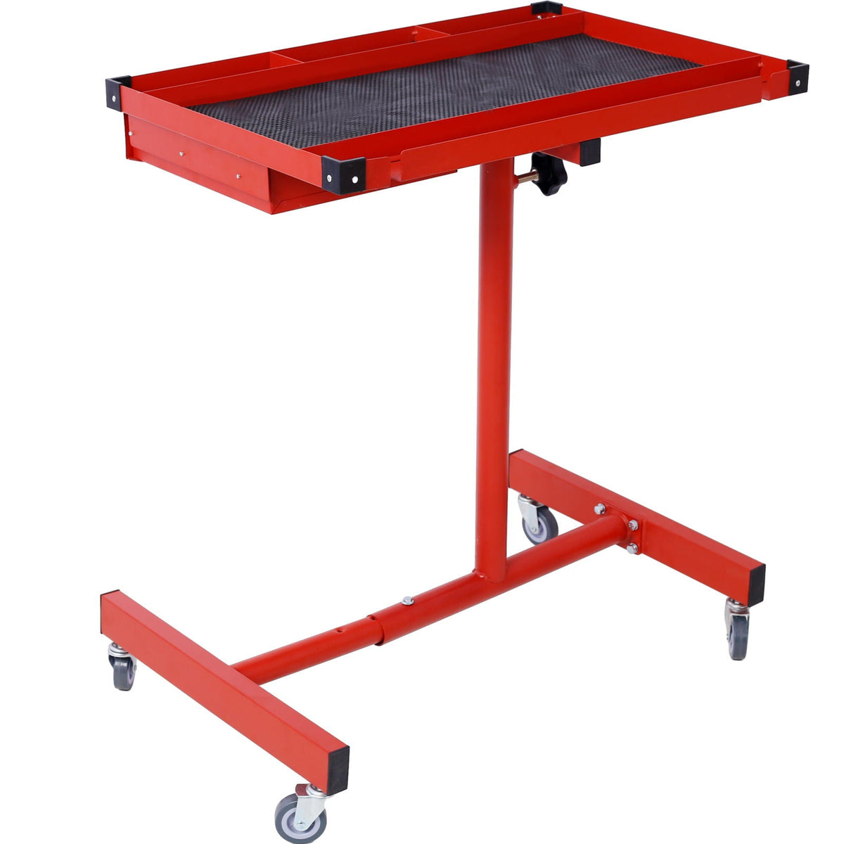 Adjustable Tear Down Work Table With Drawer red metal frame, mesh top, caster wheels on Tampa Home & Garden Store