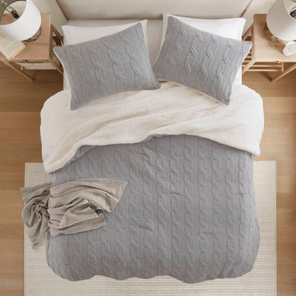3-Piece Gray Cable Knit Chenille Comforter Set with Shams, Full/Queen on Tampa Home & Garden Store