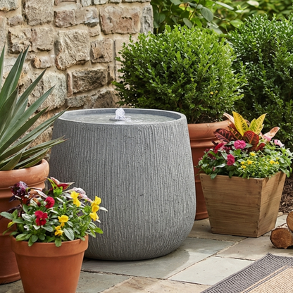 Gray ribbed polyresin outdoor water fountain by HouseOfZazla with LED light, 12.99in on Tampa Home & Garden Store