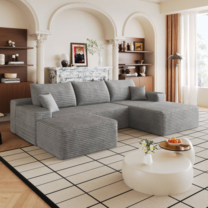 107in cloud sectional sofa with 1 ottoman in gray ribbed fabric modern living room arches on Tampa Home & Garden Store