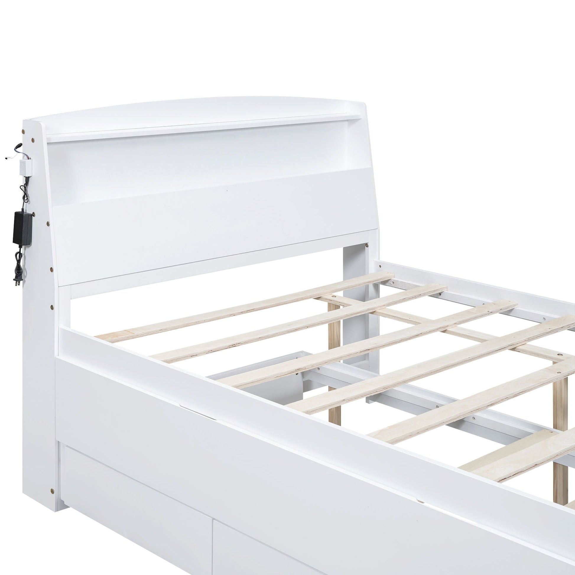 Full-size white platform bed with LED headboard, twin trundle and 3 drawers on Tampa Home & Garden Store