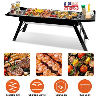 GemGear foldable charcoal grill with shelf tabletop design stainless steel grill net on Tampa Home & Garden Store