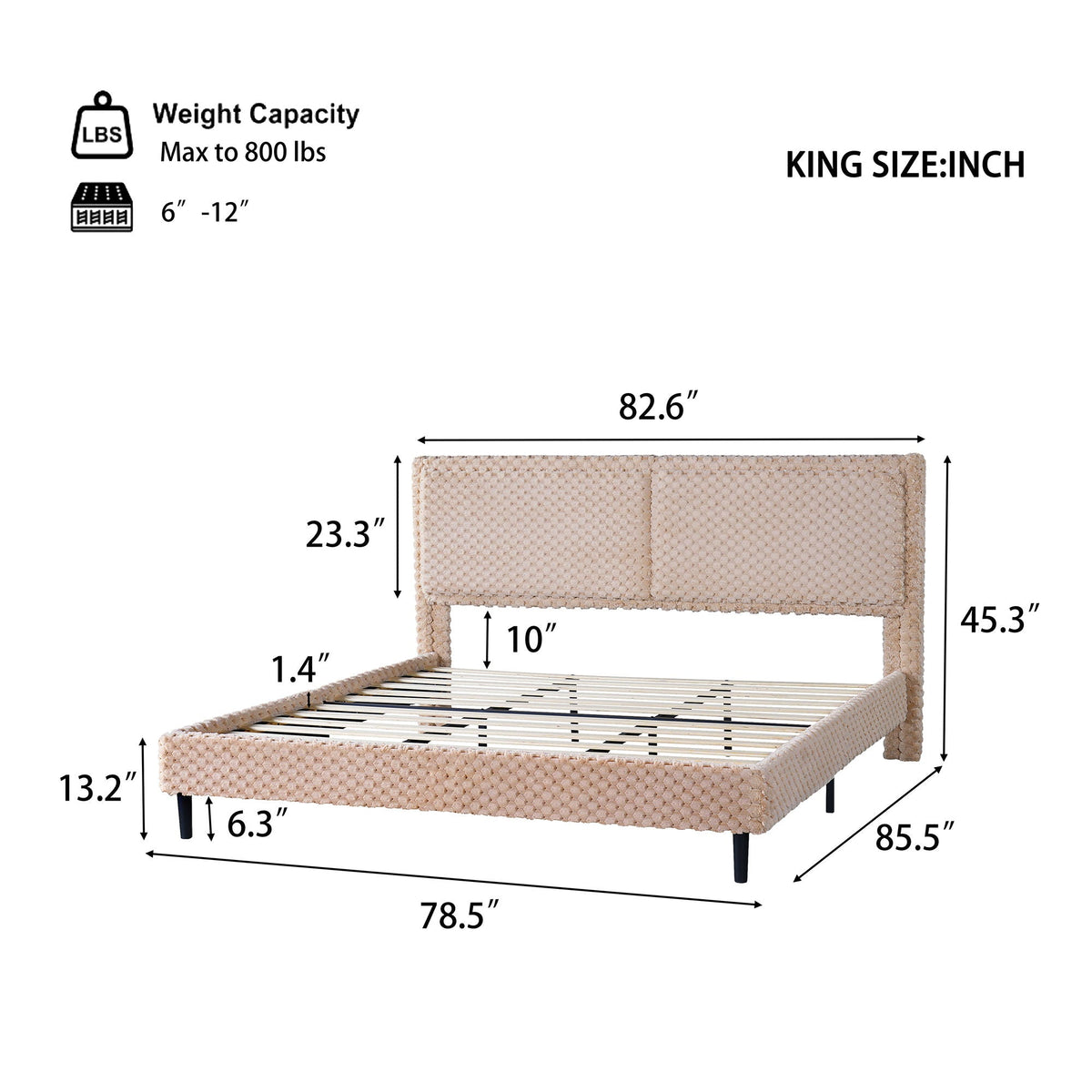 Soft bed backrest bench in beige woven upholstery by HouseOfZazla, king size on Tampa Home & Garden Store