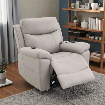 Chriki Power Motion Recliner With Lift beige massage chair with heating, remote on arm on Tampa Home & Garden Store