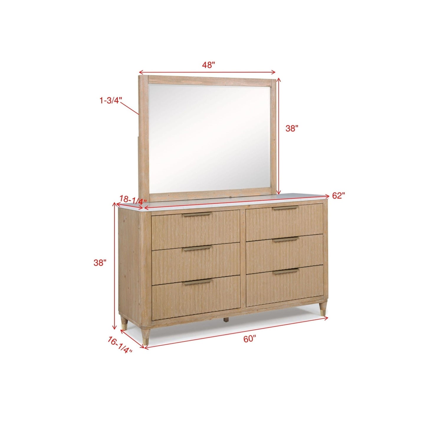 6 Drawers Dresser with Natural Wood and Stone Top