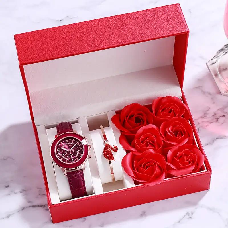 Ladies watch and bracelet gift set 2-piece by FLIPSTYLEZLLC with burgundy leather strap on Tampa Home & Garden Store