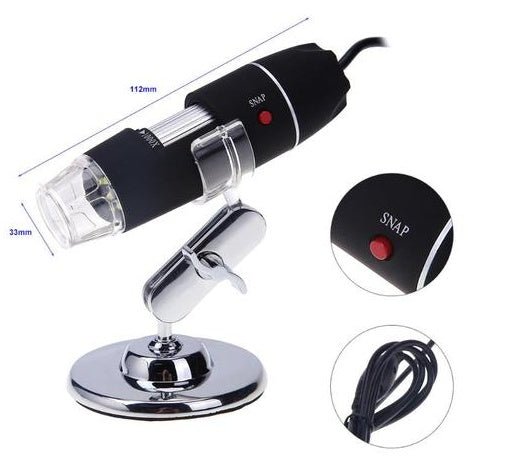 Portable USB digital microscope with 8 LED lights and 1000x magnification on chrome stand on Tampa Home & Garden Store