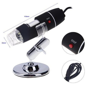 Portable USB digital microscope with 8 LED lights and 1000x magnification on chrome stand on Tampa Home & Garden Store