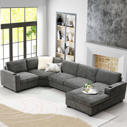 117.5in U-shaped sectional sofa by HouseOfZazla in gray fabric for a modern living room on Tampa Home & Garden Store
