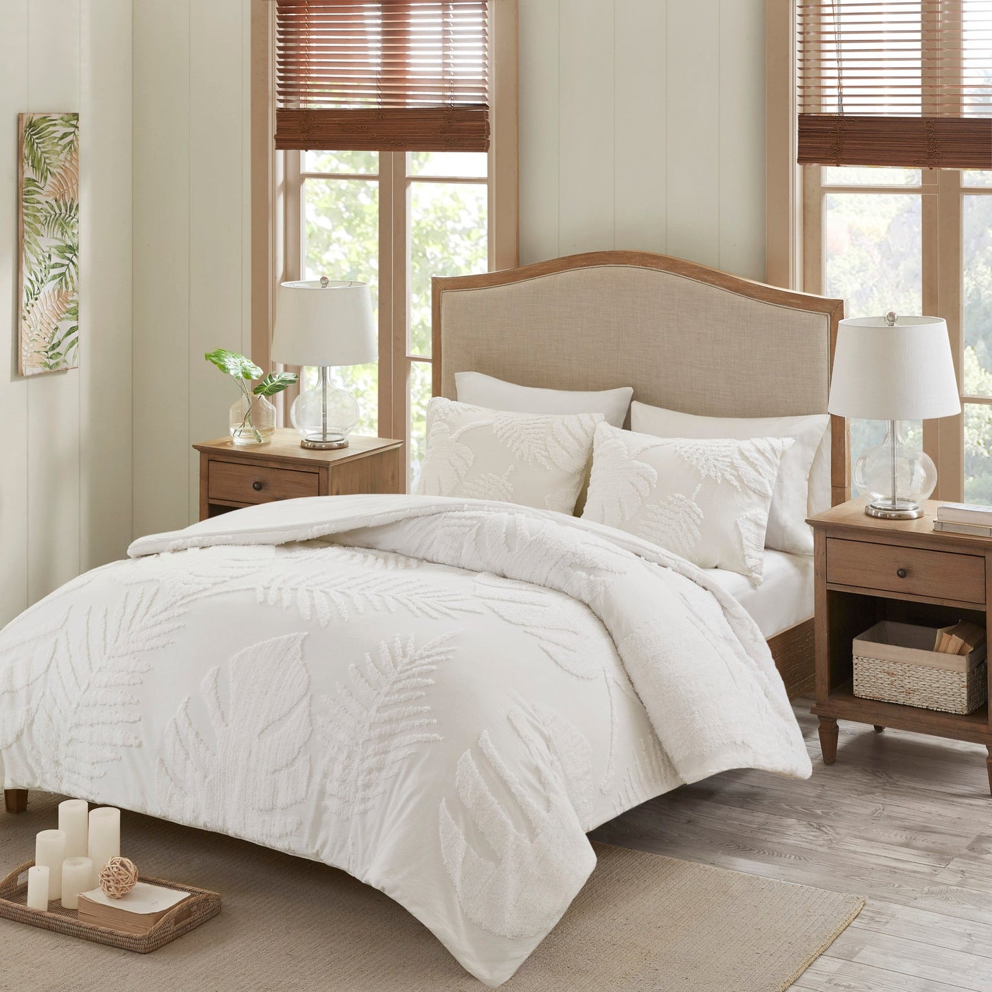 3 Piece Chenille Palm Comforter Set For King