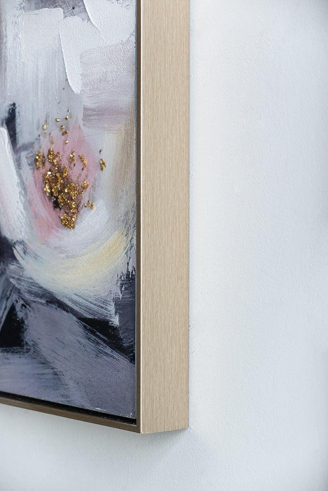 Sarah Framed Floral Wall Art canvas in muted blue and pink with light oak frame HouseOfZazla on Tampa Home & Garden Store