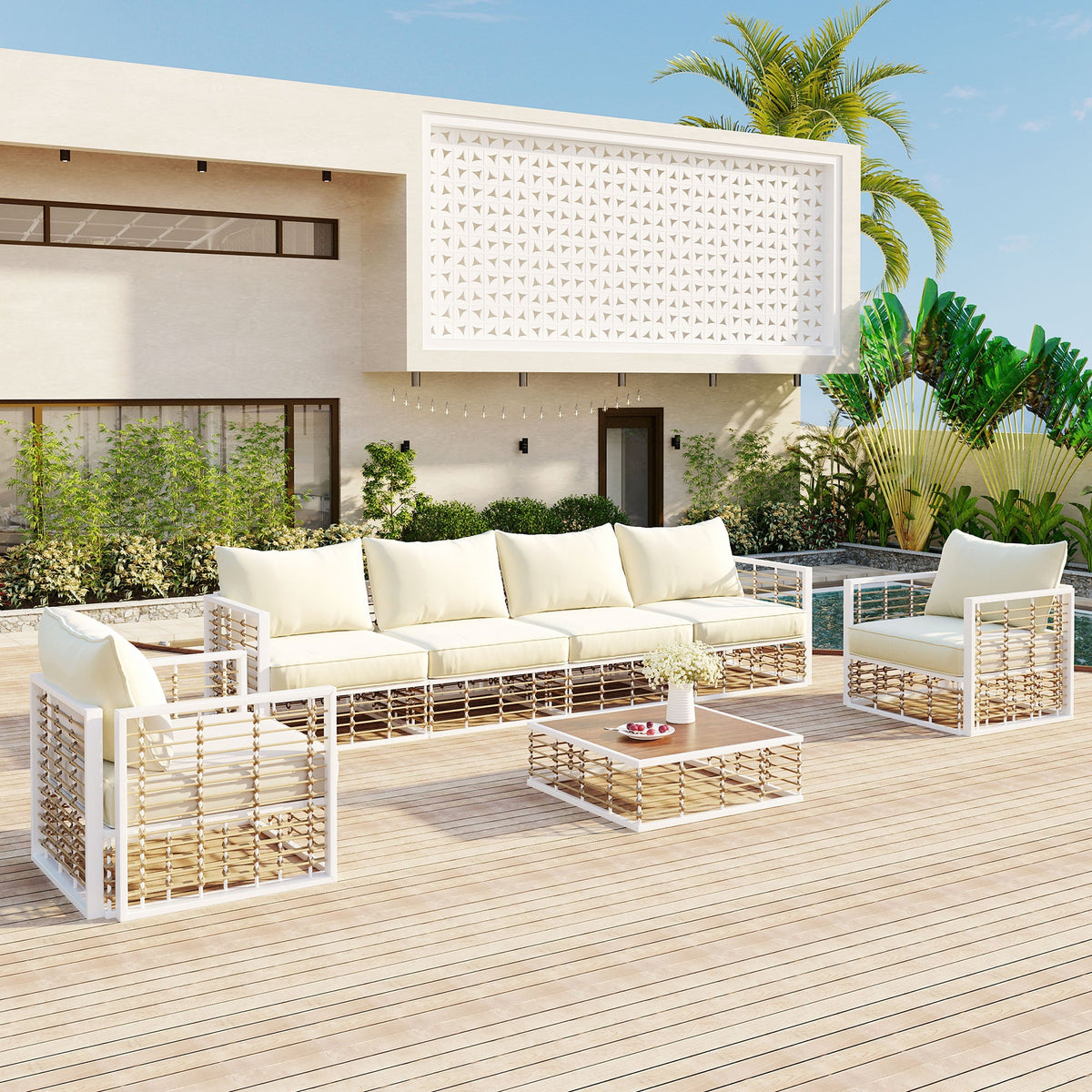 TOPMAX 7-piece metal patio sectional sofa set with cream cushions by HouseOfZazla on Tampa Home & Garden Store
