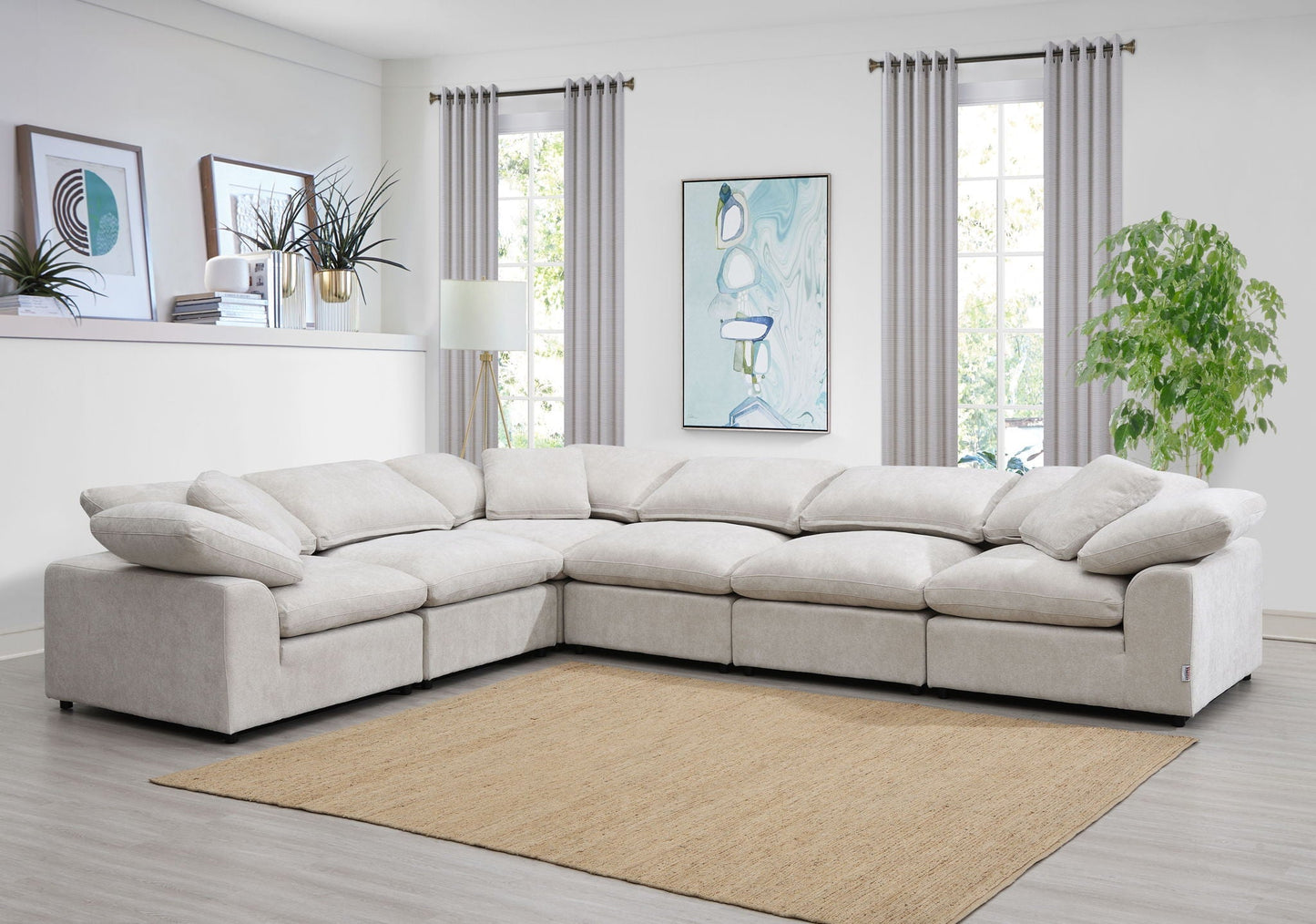 Naveen 6-piece modular ivory sectional sofa with plush cushions on Tampa Home & Garden Store