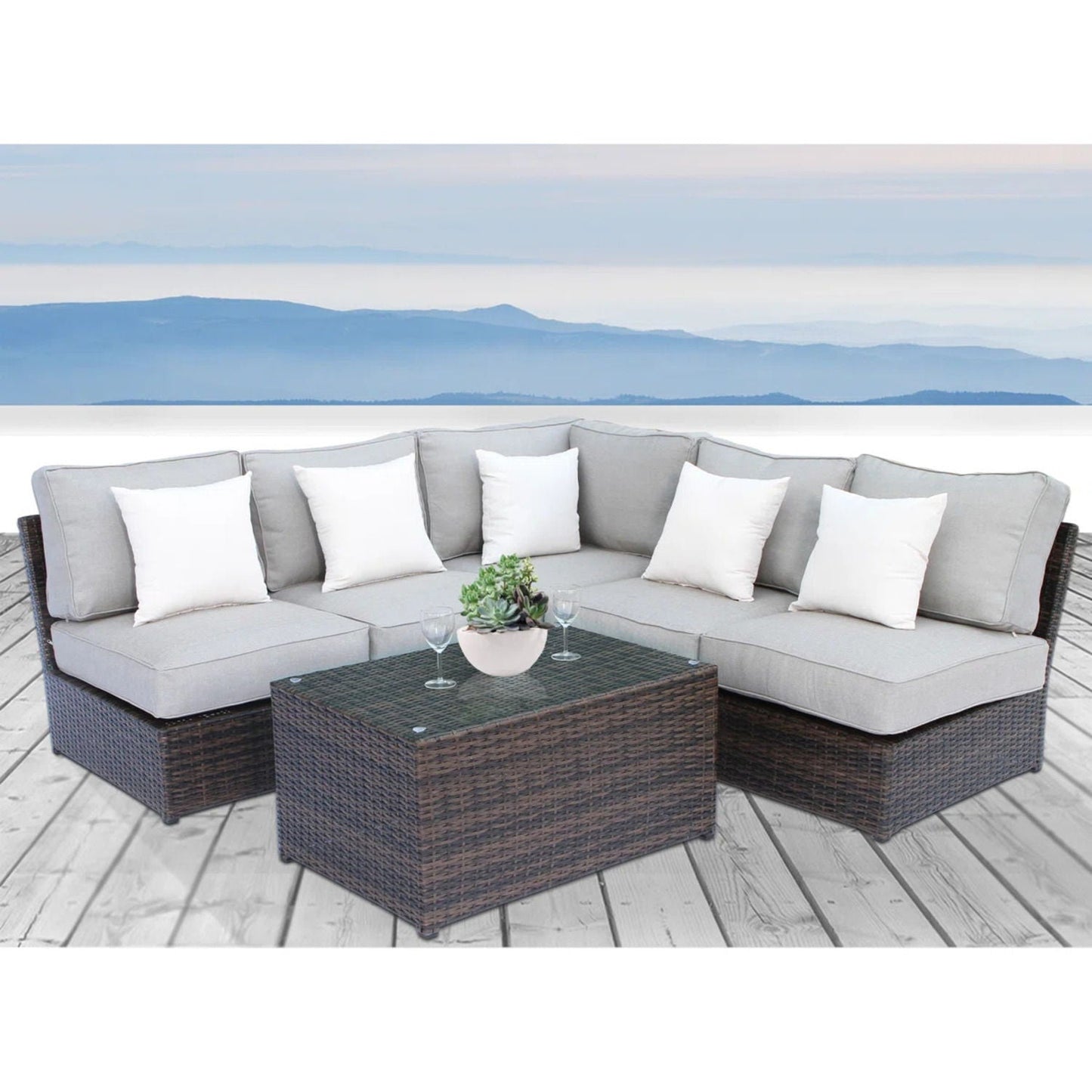 Modular Espresso Outdoor Sofa Set With Cushions