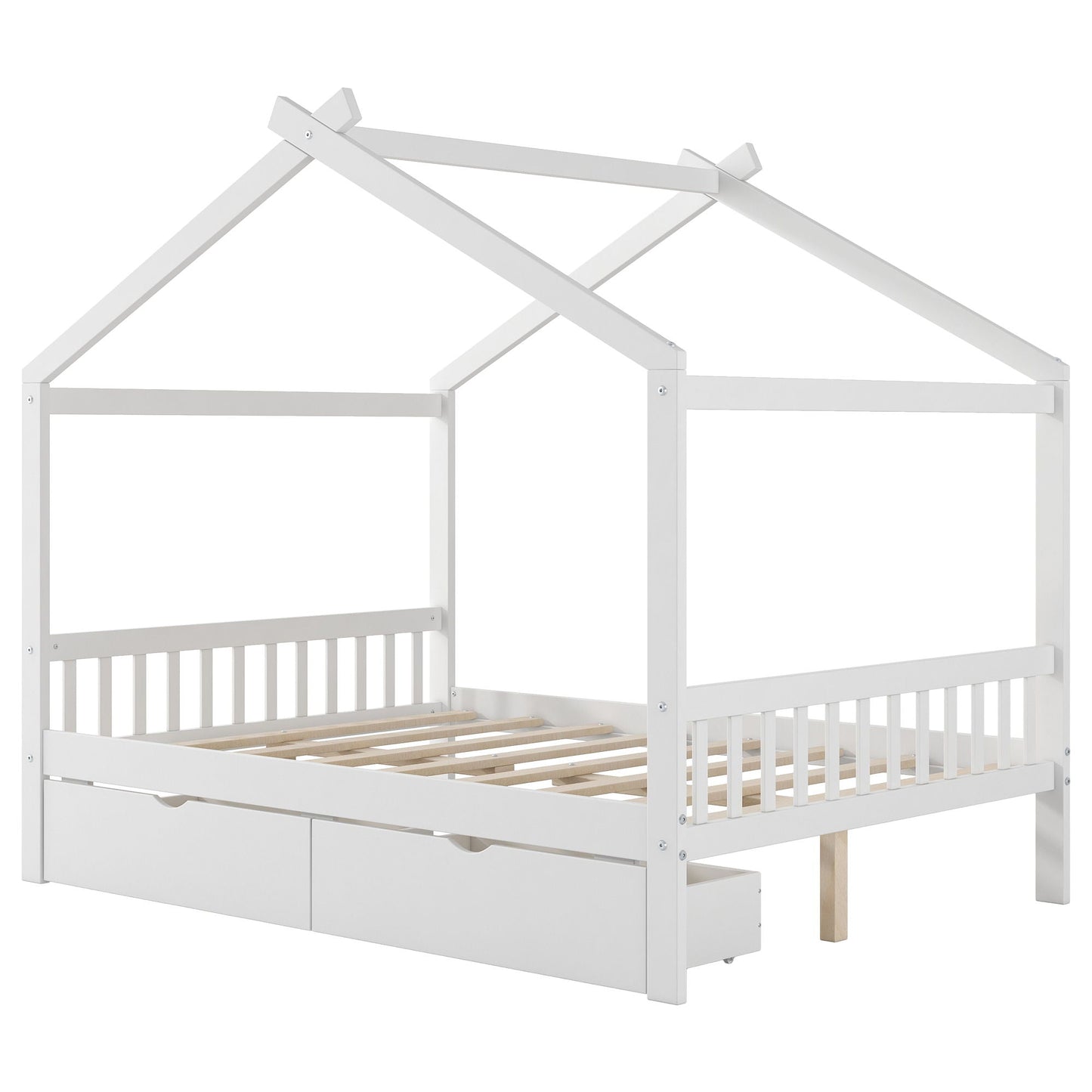 HouseOfZazla white storage bed with headboard, footboard and roof design, 2 drawers on Tampa Home & Garden Store