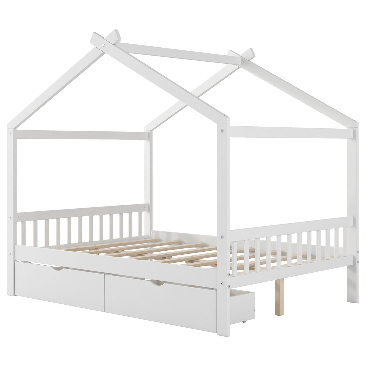 HouseOfZazla white storage bed with headboard, footboard and roof design, 2 drawers on Tampa Home & Garden Store